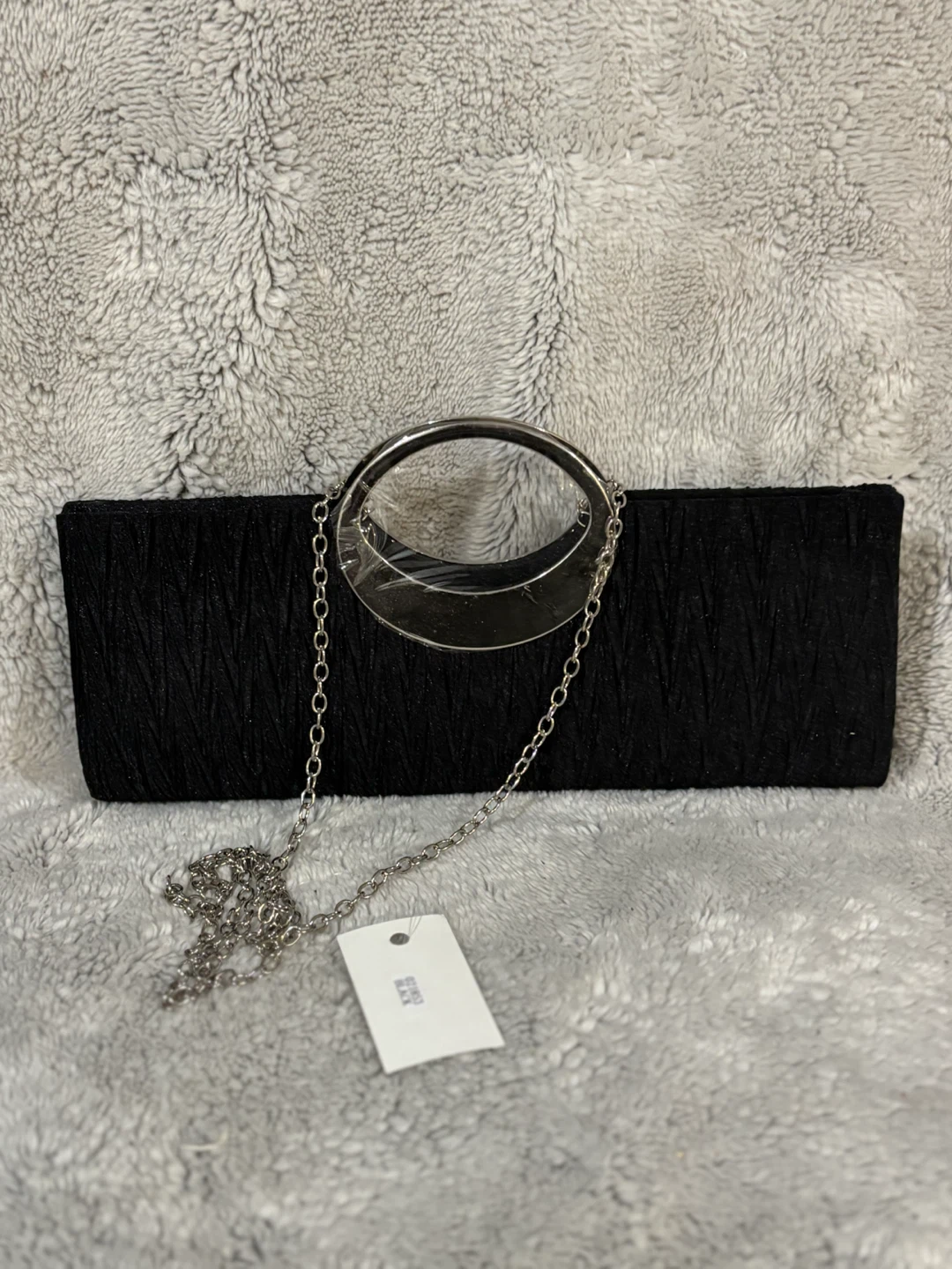 Black Pleated Evening Clutch with Rhinestone Handle - photo 2