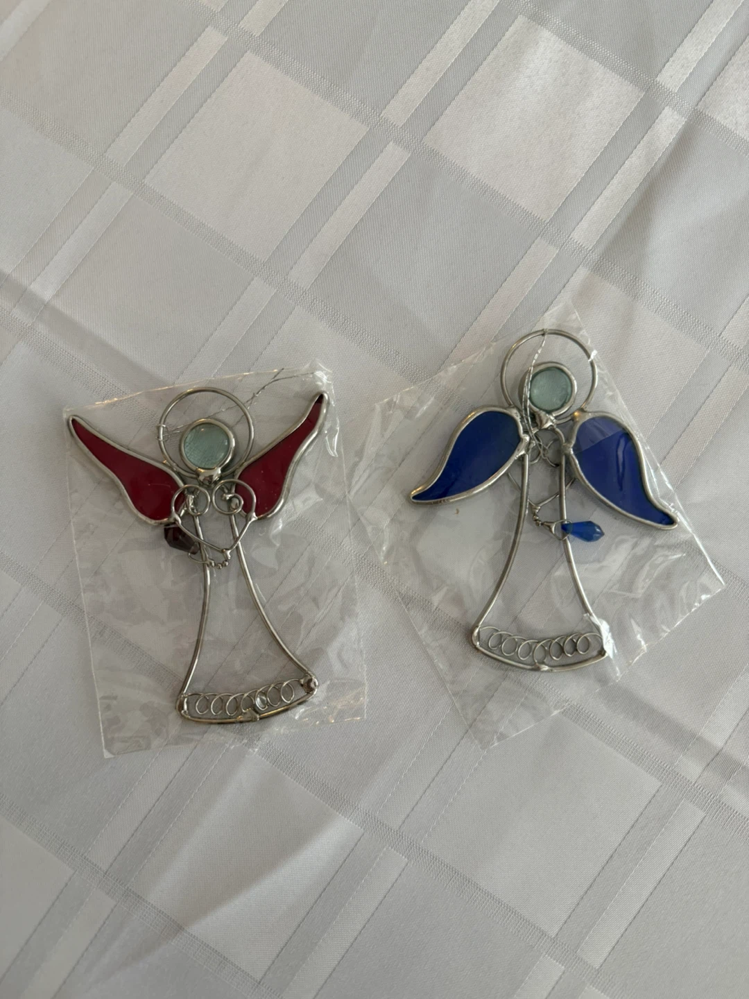 Set of Two Stained Glass Angel Ornaments