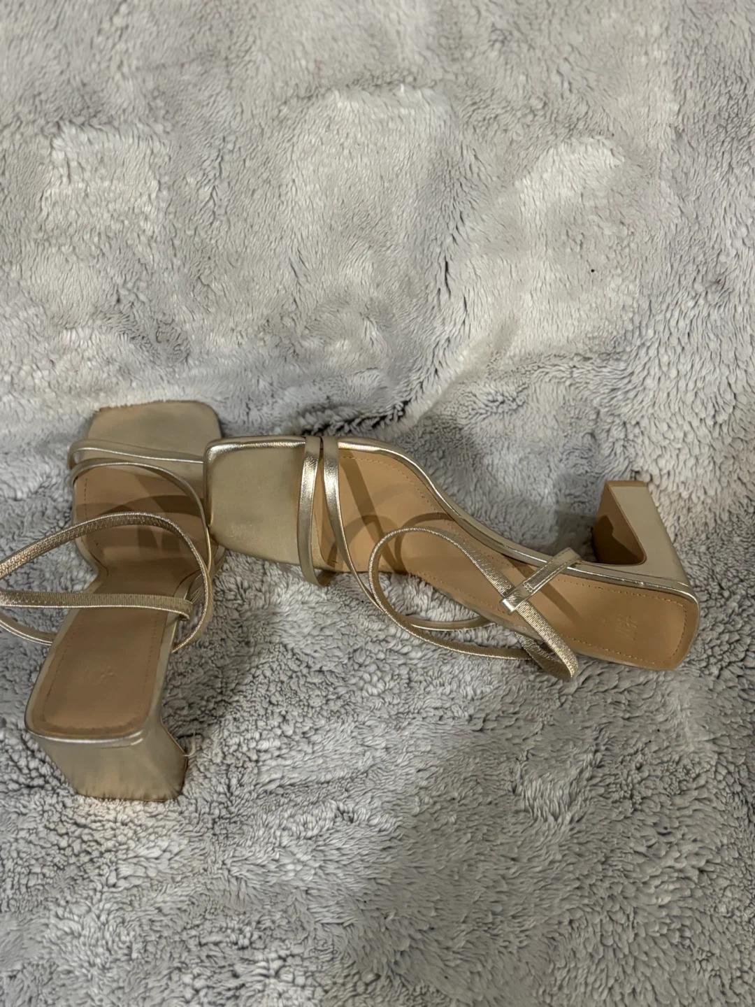 H&M Gold Strappy Block Heel Sandals