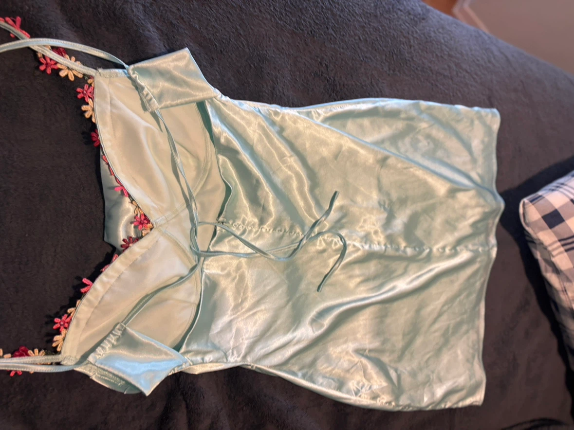 Light blue floral strap satin mini dress - photo 3
