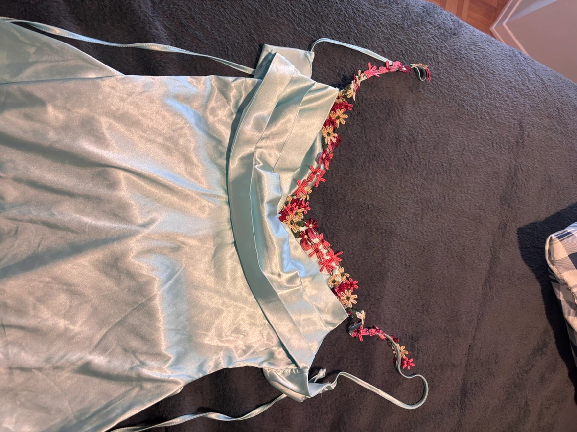 Light blue floral strap satin mini dress - photo 4
