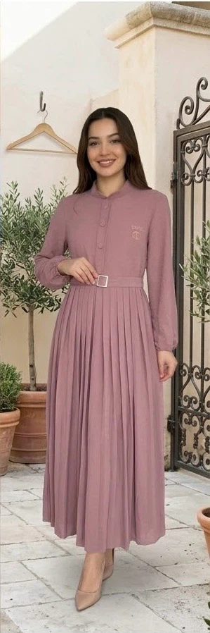Pink Pleated Maxi Dress