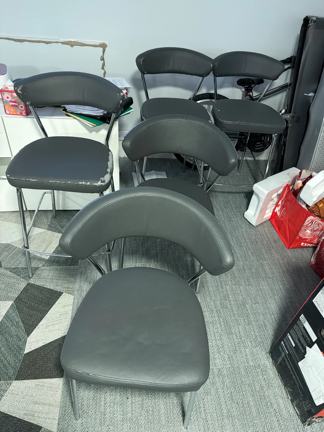 Set of 6 Grey Bar Stools 3 high and 3 low - photo 3