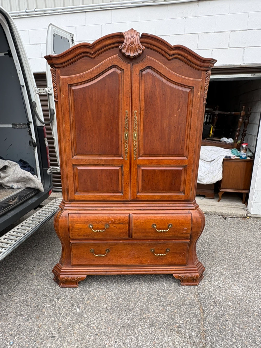 Free delivery used Traditional Solid Wood Armoire with Drawers - photo 2
