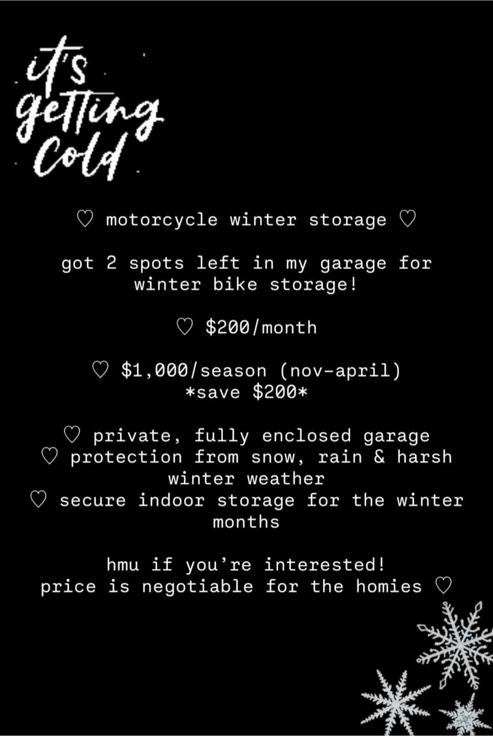 🏍️ motorcycle winter storage ♡
