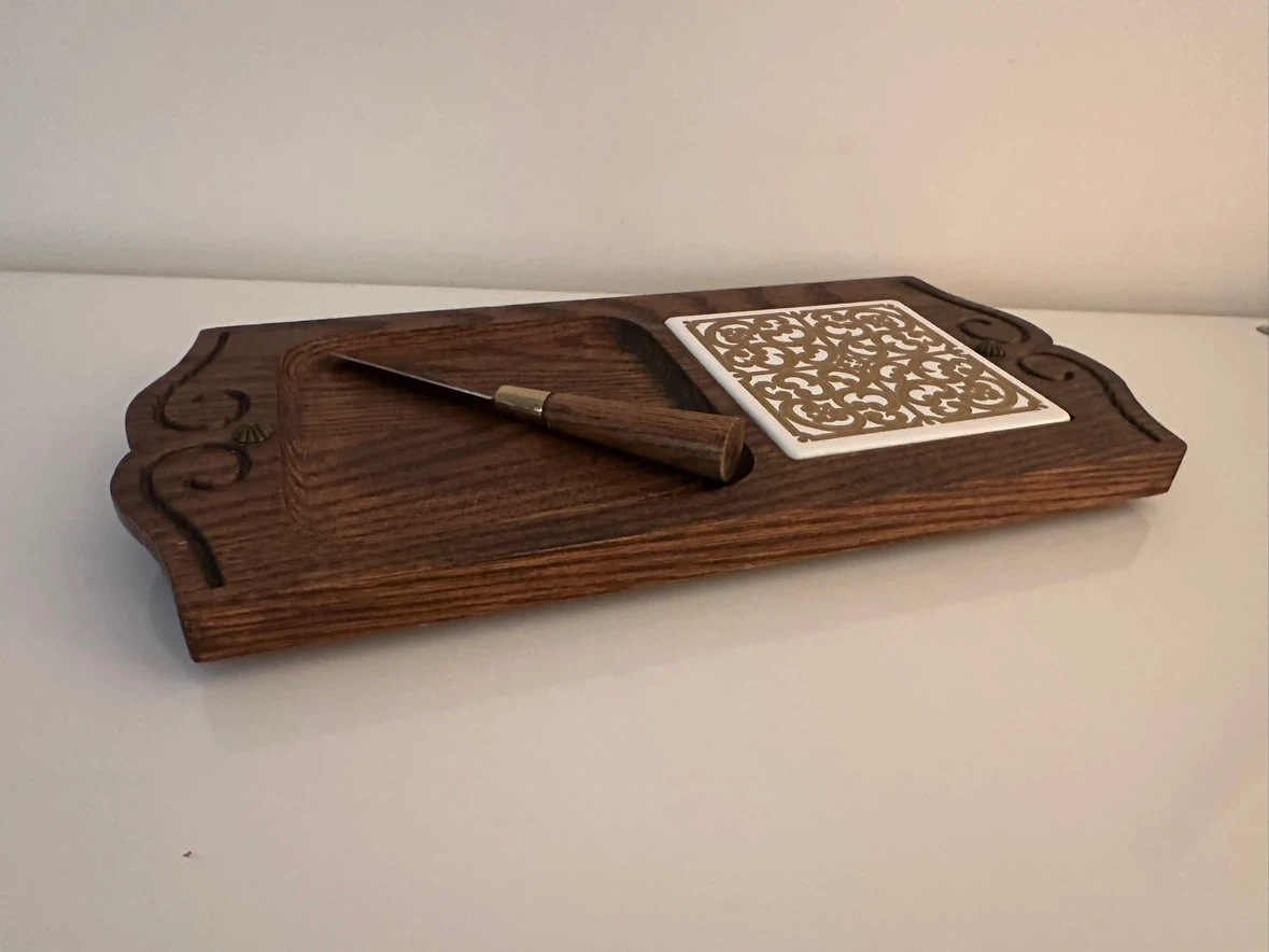 Vintage 1970’s Wooden Cheese Board and Spreader - photo 2