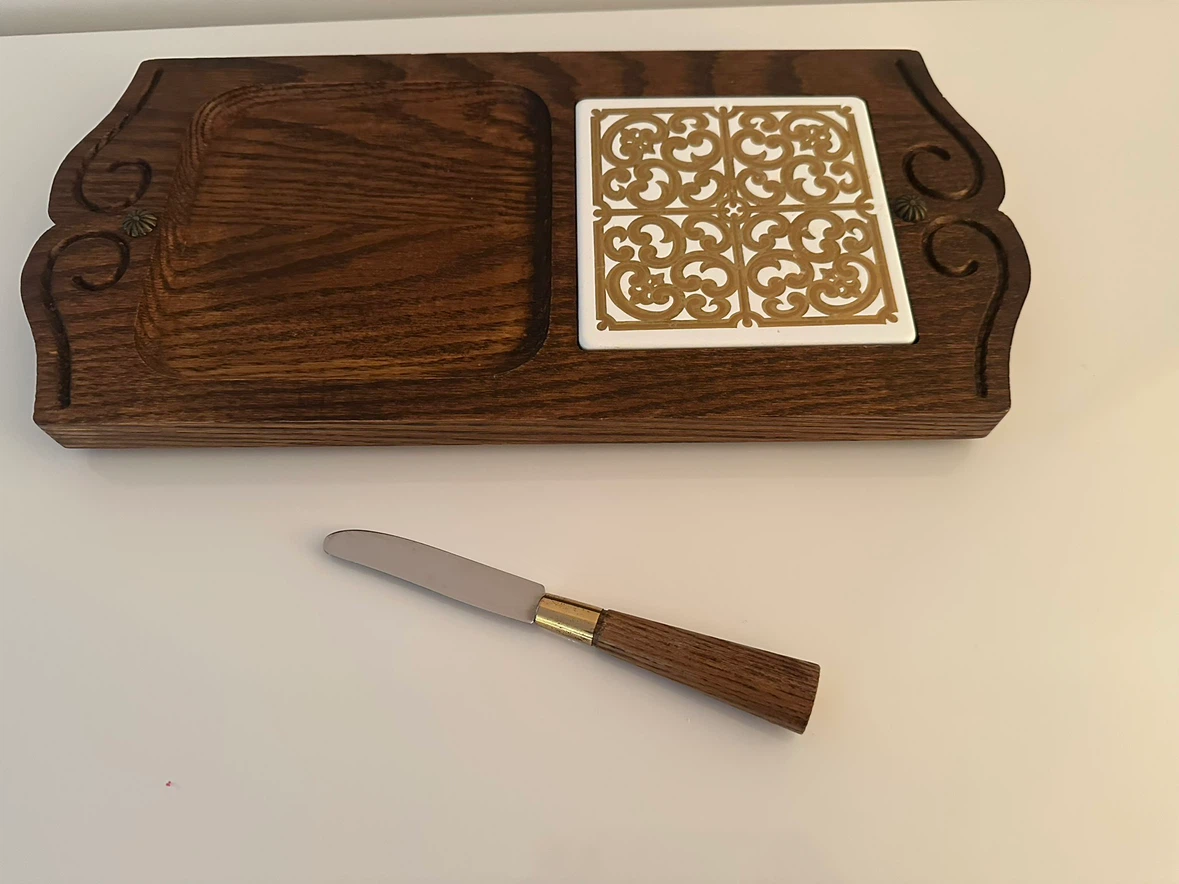 Vintage 1970’s Wooden Cheese Board and Spreader - photo 3