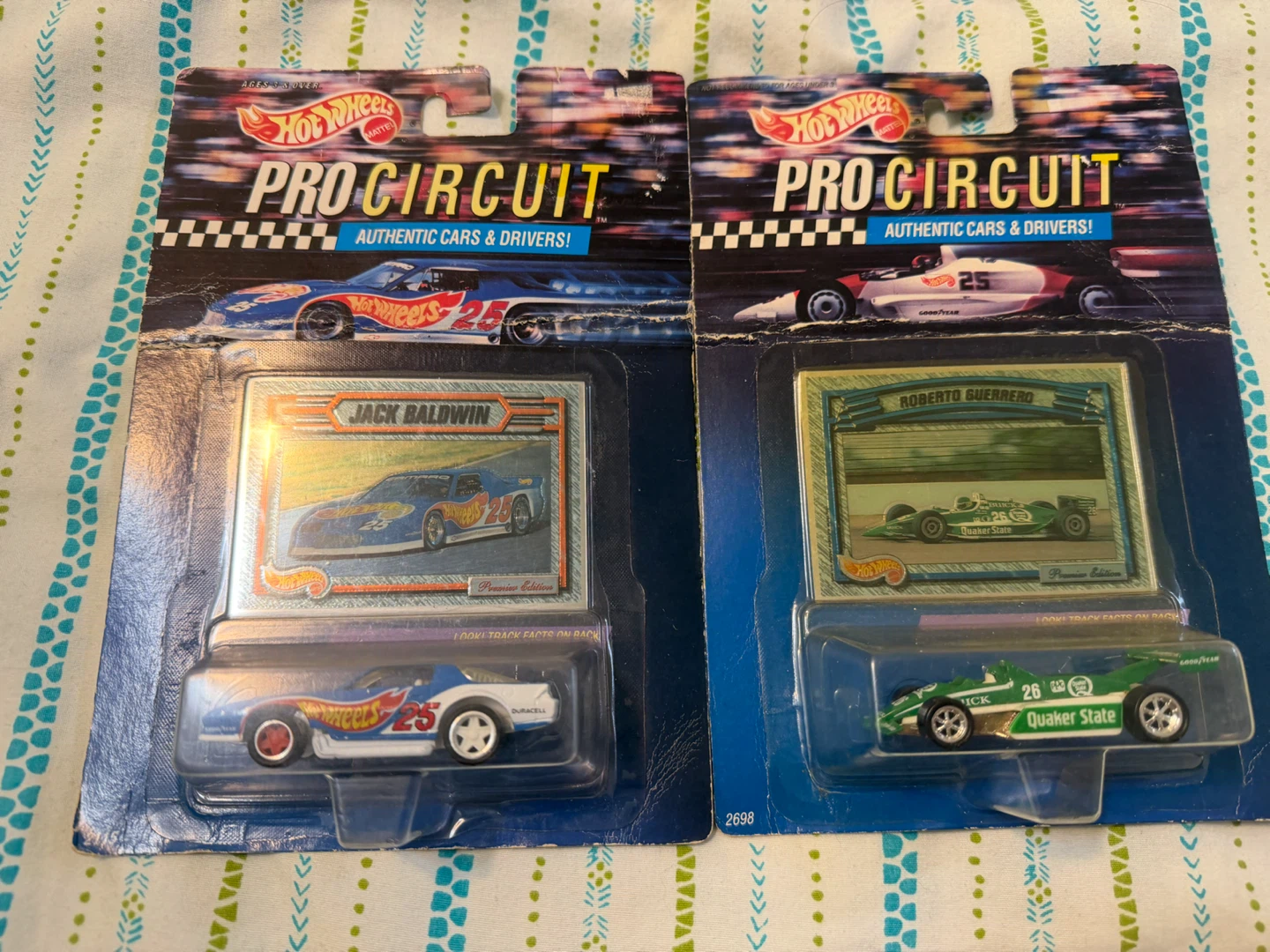 2 Vintage 1992 Hot Wheels Pro Circuit Die-Cast Cars