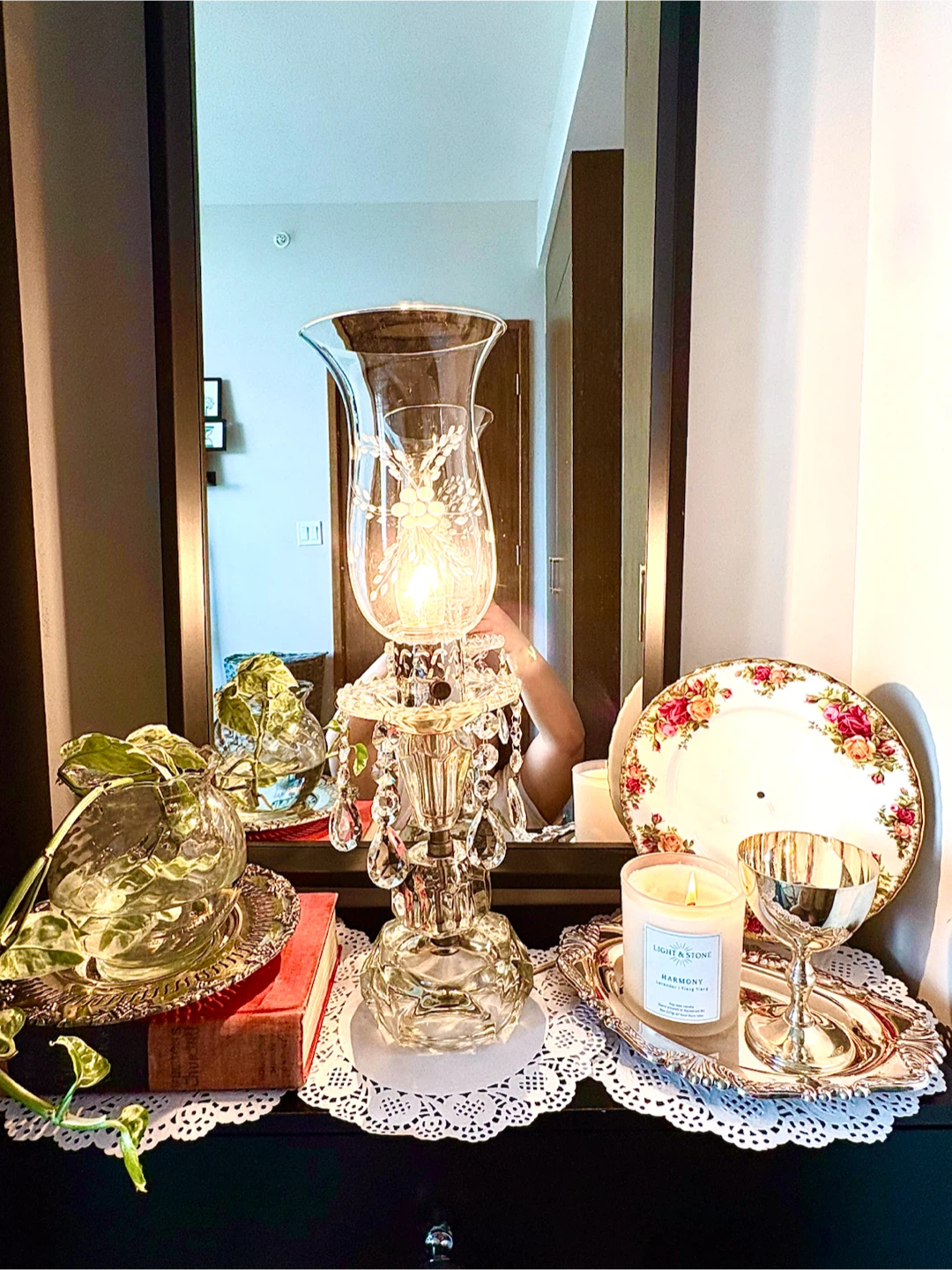 Vintage Crystal Hurricane Table Lamp with Prisms - photo 2