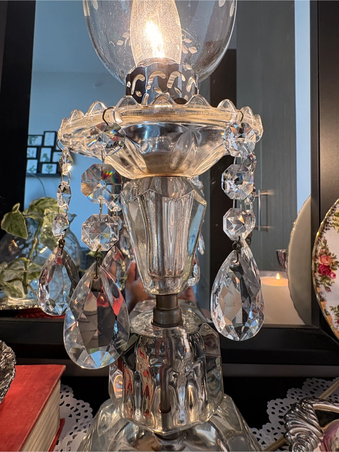 Vintage Crystal Hurricane Table Lamp with Prisms - photo 3