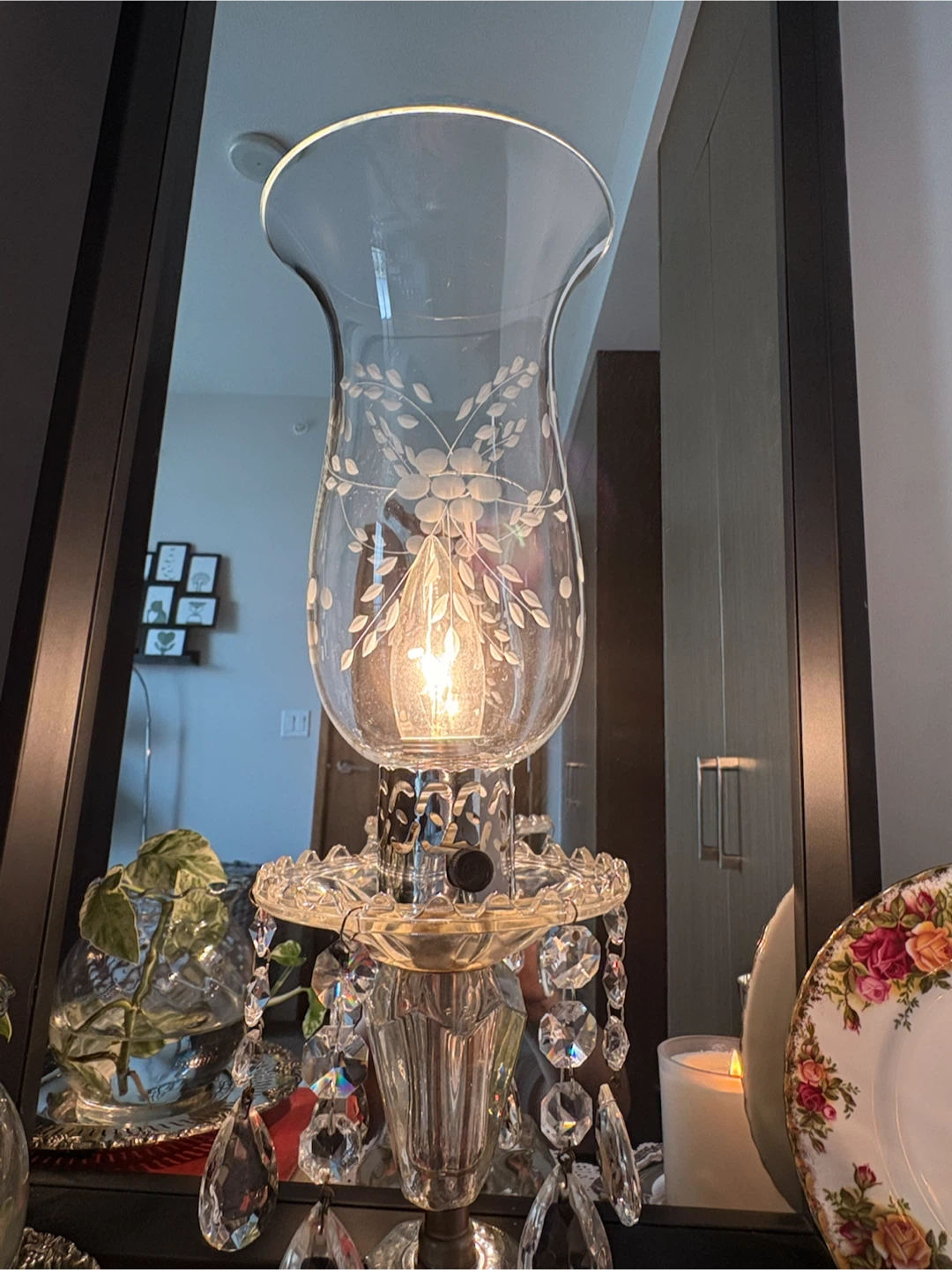 Vintage Crystal Hurricane Table Lamp with Prisms - photo 5
