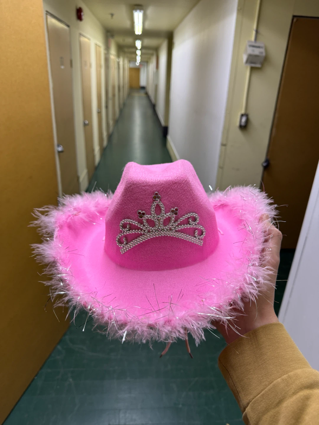 Pink light-up cowboy hat with tiara