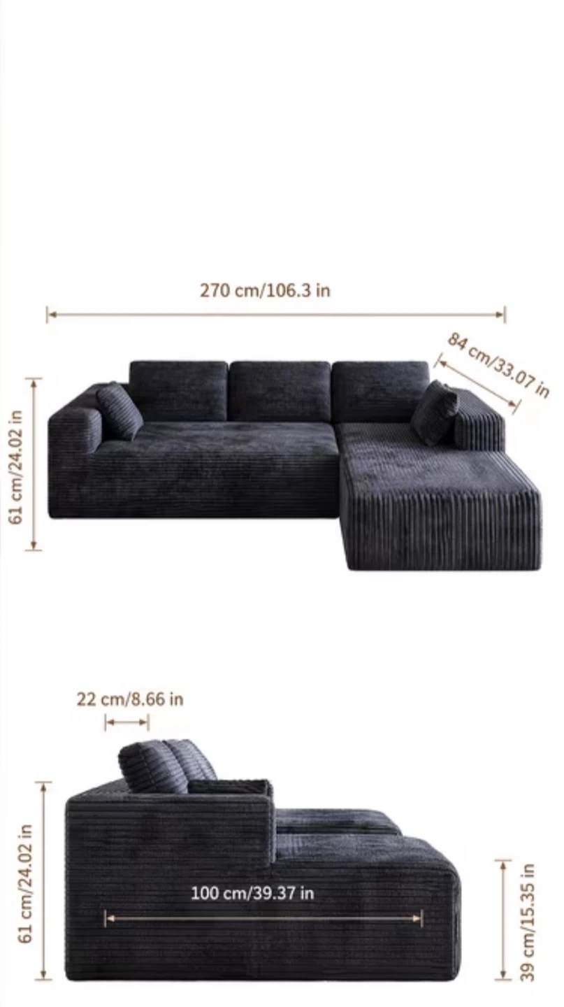Black Corduroy Sectional Sofa