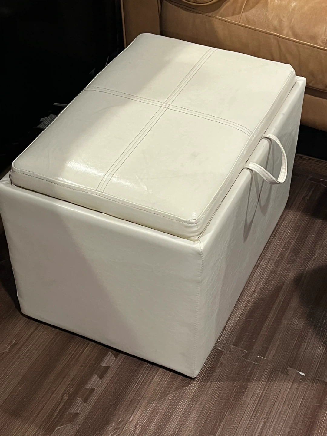 White Faux Leather Storage Ottoman with Serving Tray