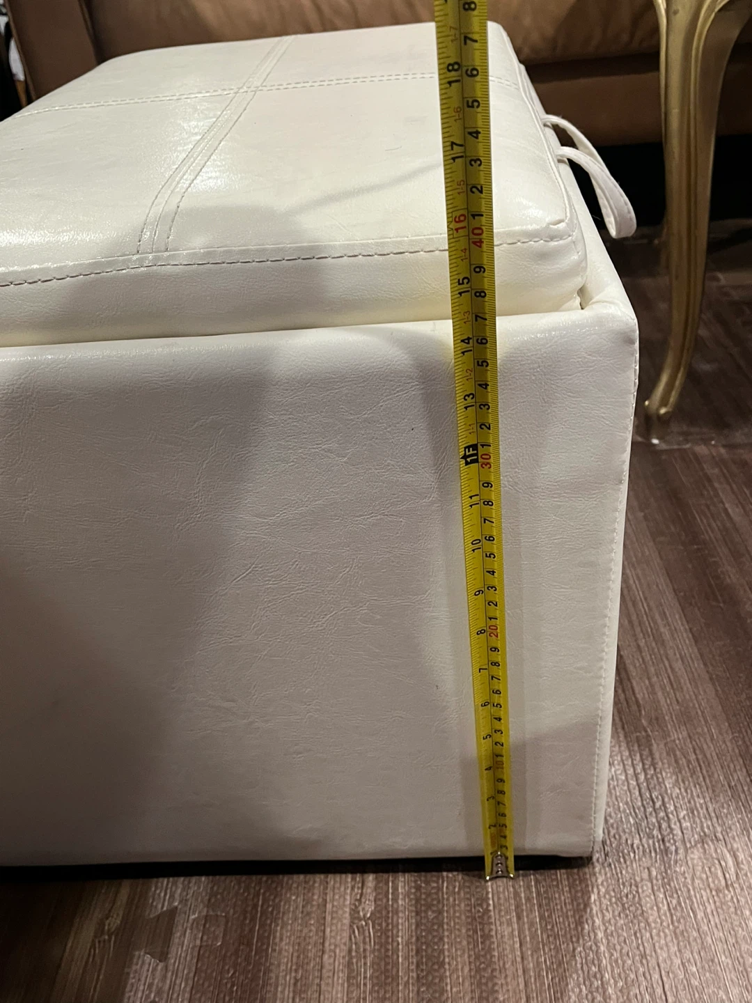 White Faux Leather Storage Ottoman with Serving Tray - photo 4