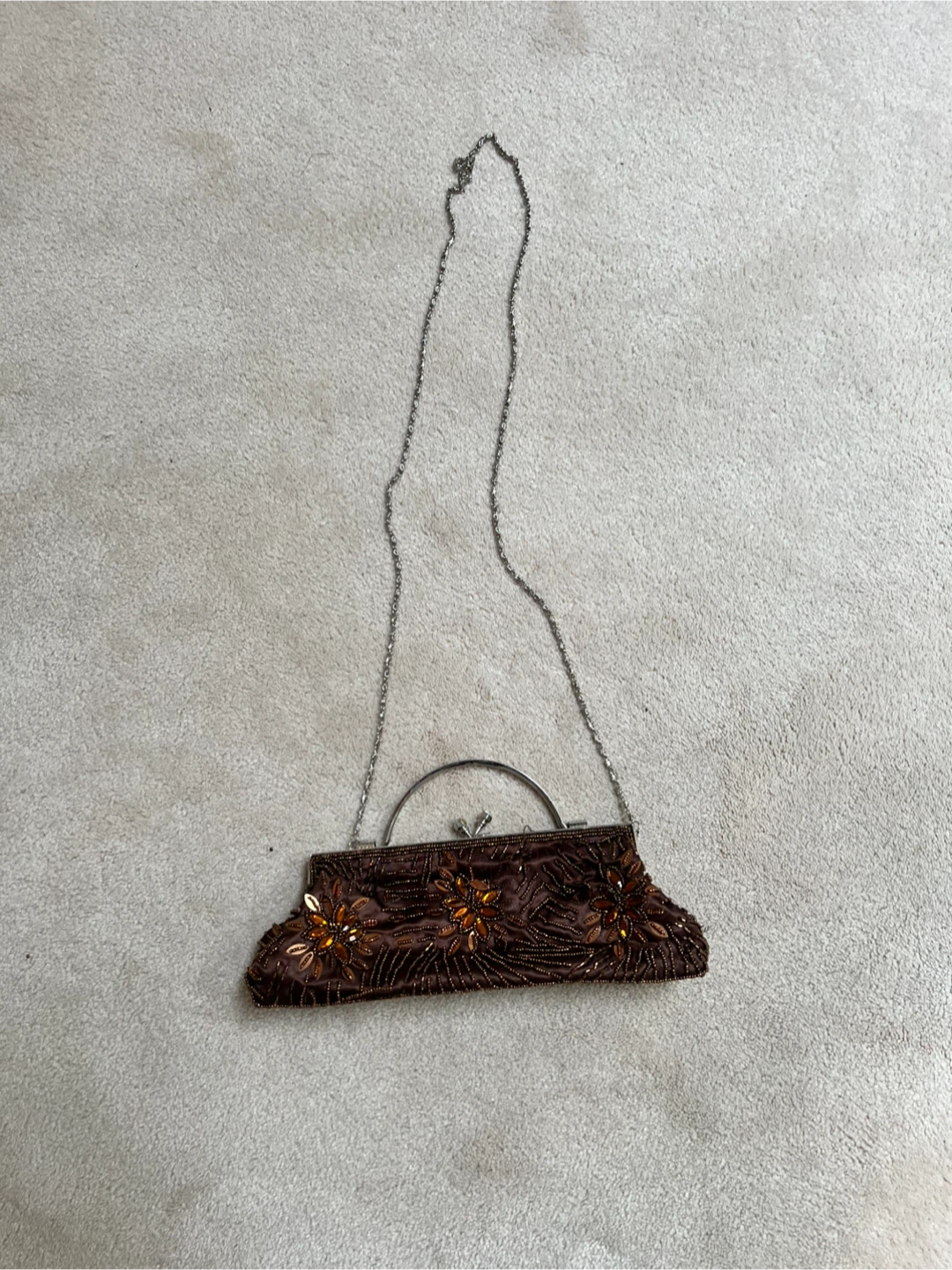 Brown Beaded Evening Clutch