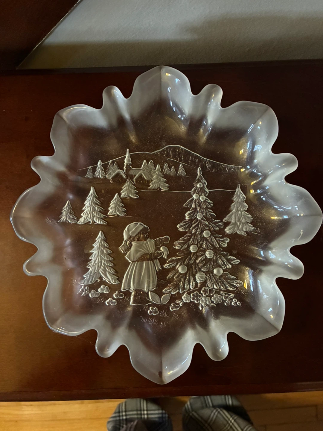 Vintage Mikasa Christmas Story Etched Glass Holiday Dish