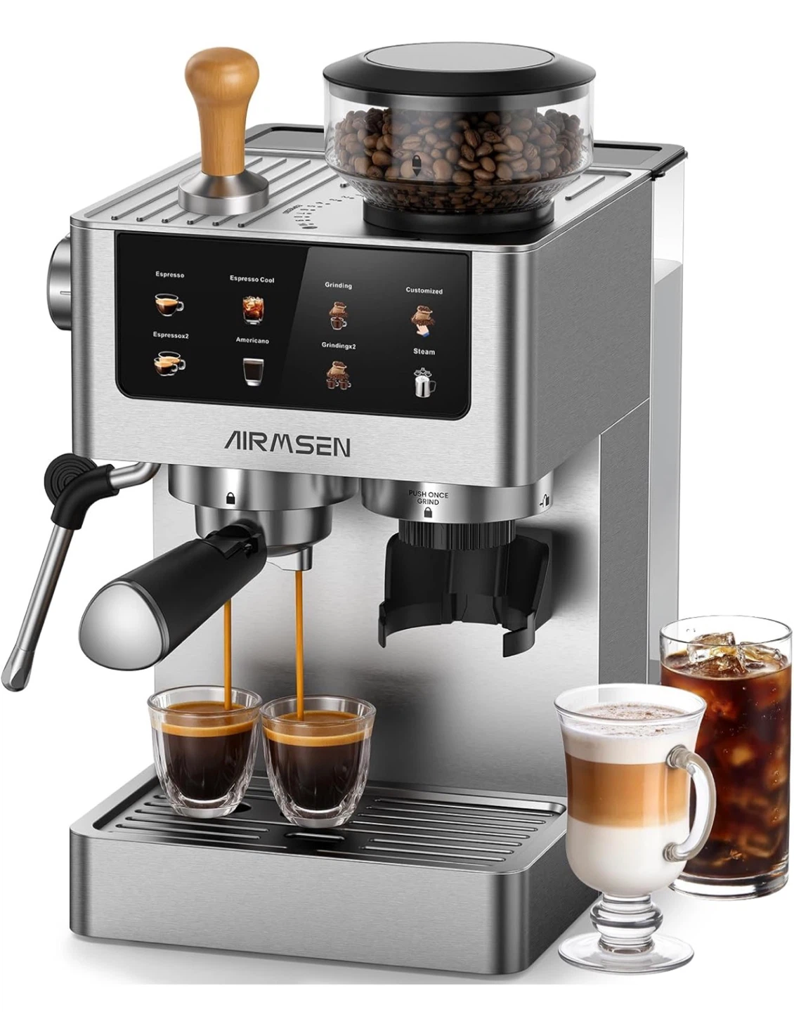 AIRMSEN Espresso Machine with Grinder, 20 Bar