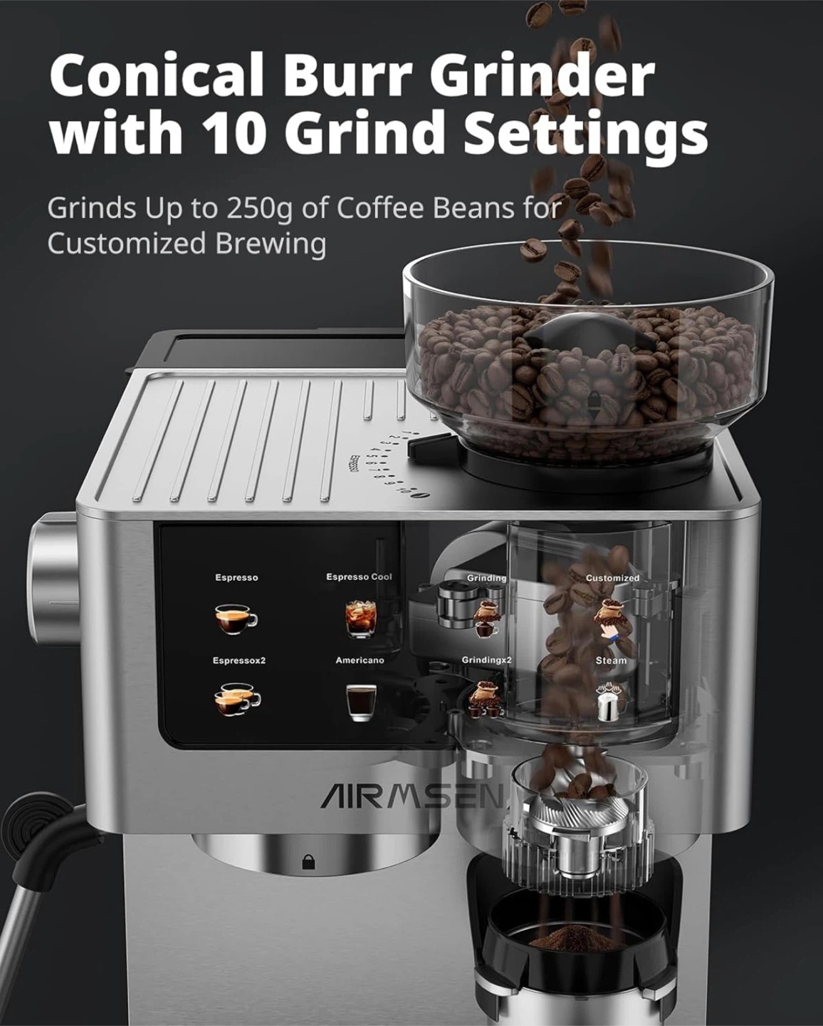 AIRMSEN Espresso Machine with Grinder, 20 Bar - photo 4