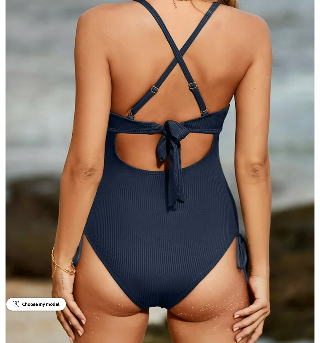 Navy Blue One Piece ribbed Swimsuit - L - photo 5