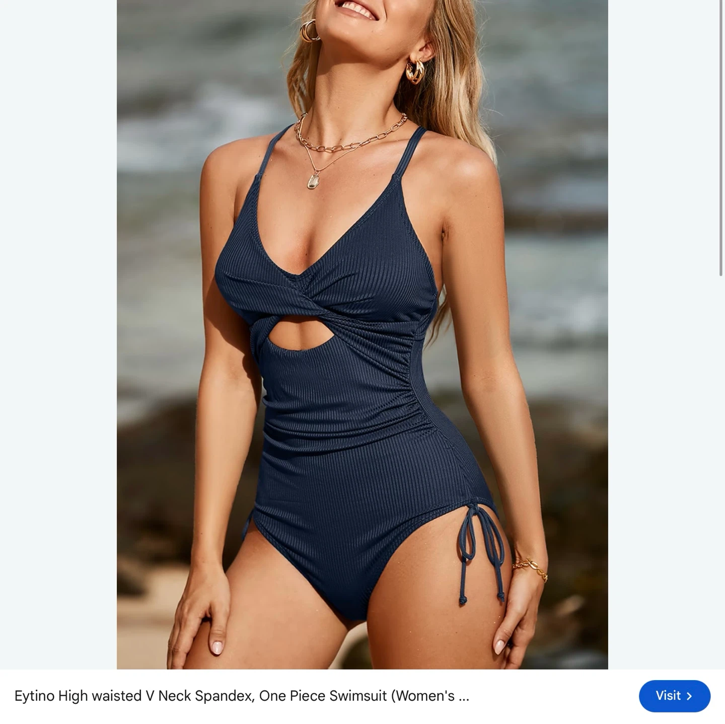 Navy Blue One Piece ribbed Swimsuit - L - photo 2
