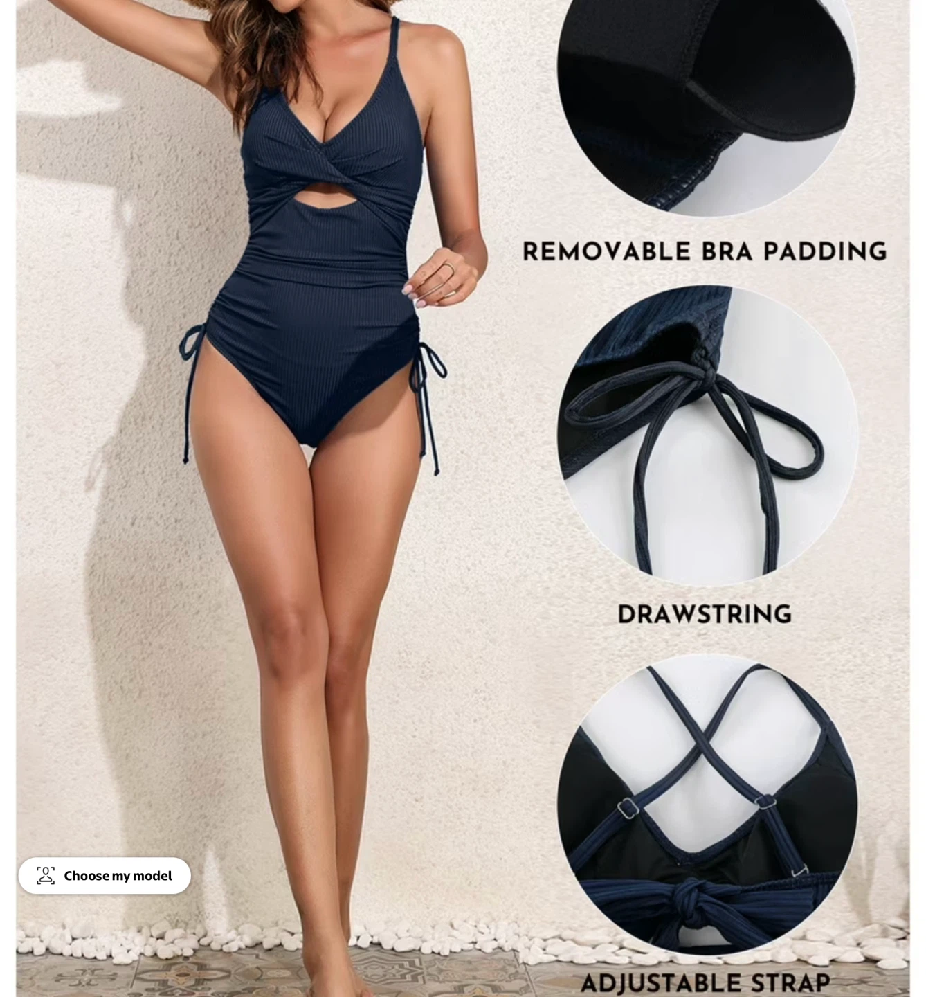 Navy Blue One Piece ribbed Swimsuit - L - photo 3
