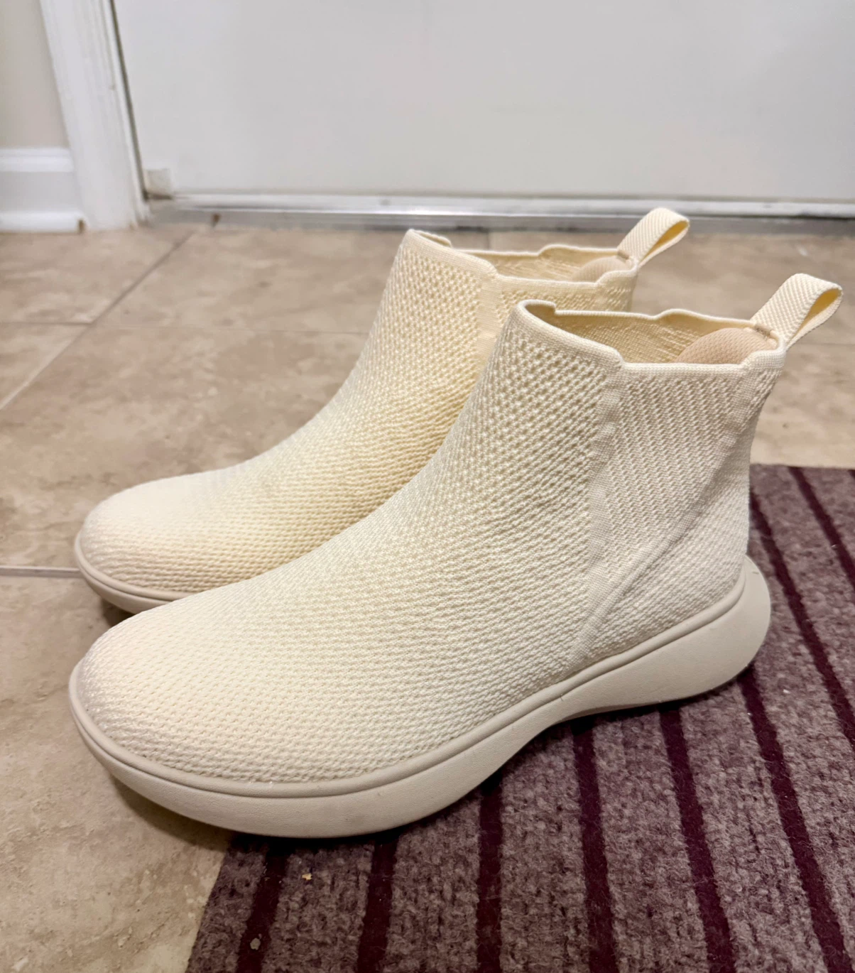 VIVAIA Cream Knit Ankle Sneaker Boots