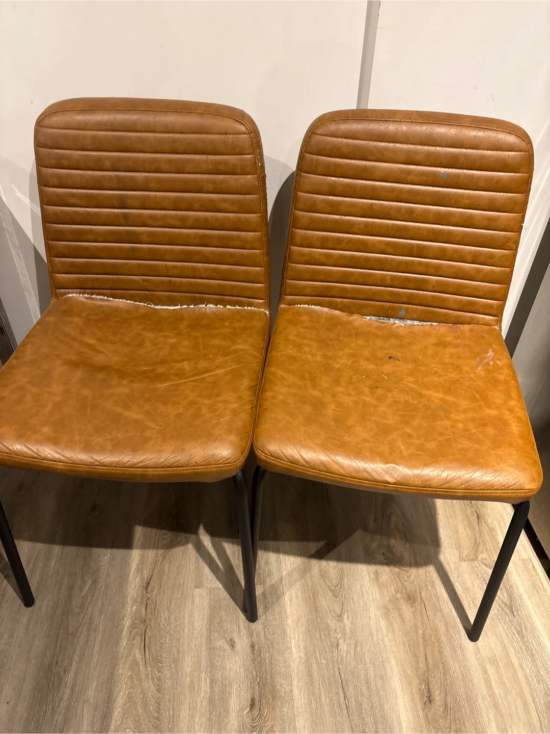 Two Brown Faux Leather Dining Chairs