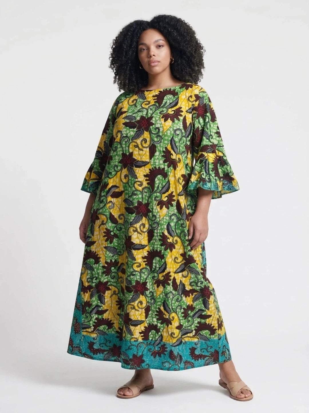 Ankara Print Bell Sleeve Maxi Dress