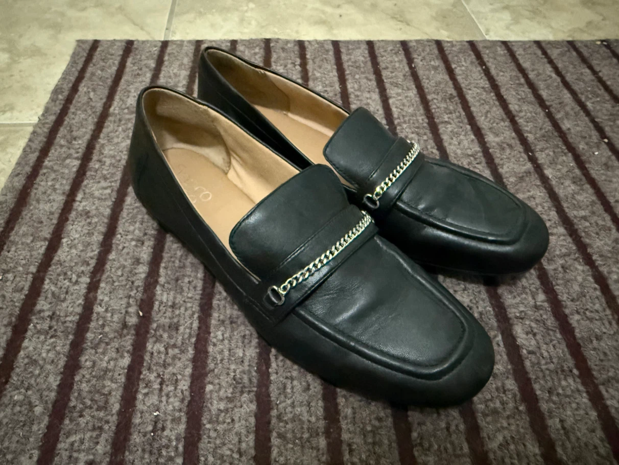 Black Leather Chain Loafers