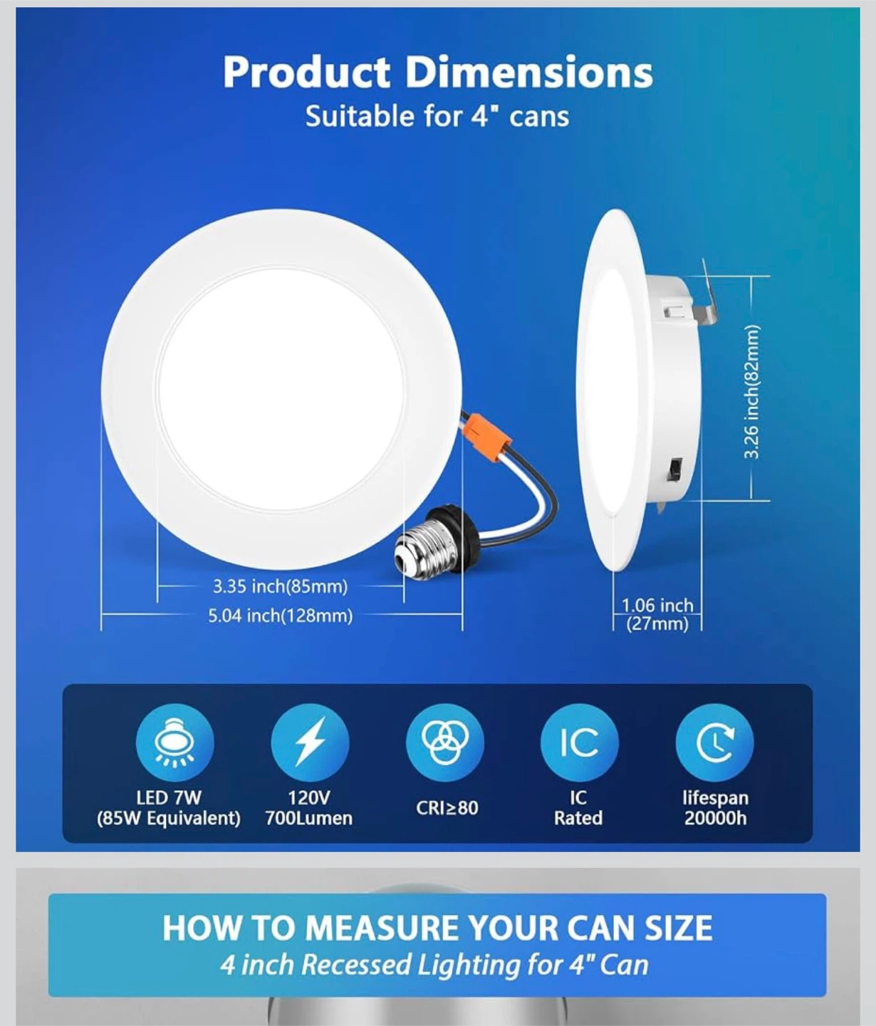LVWIT 4 Inch 5CCT Retrofit LED Pot Lights, 7W 700 Lumens - photo 4