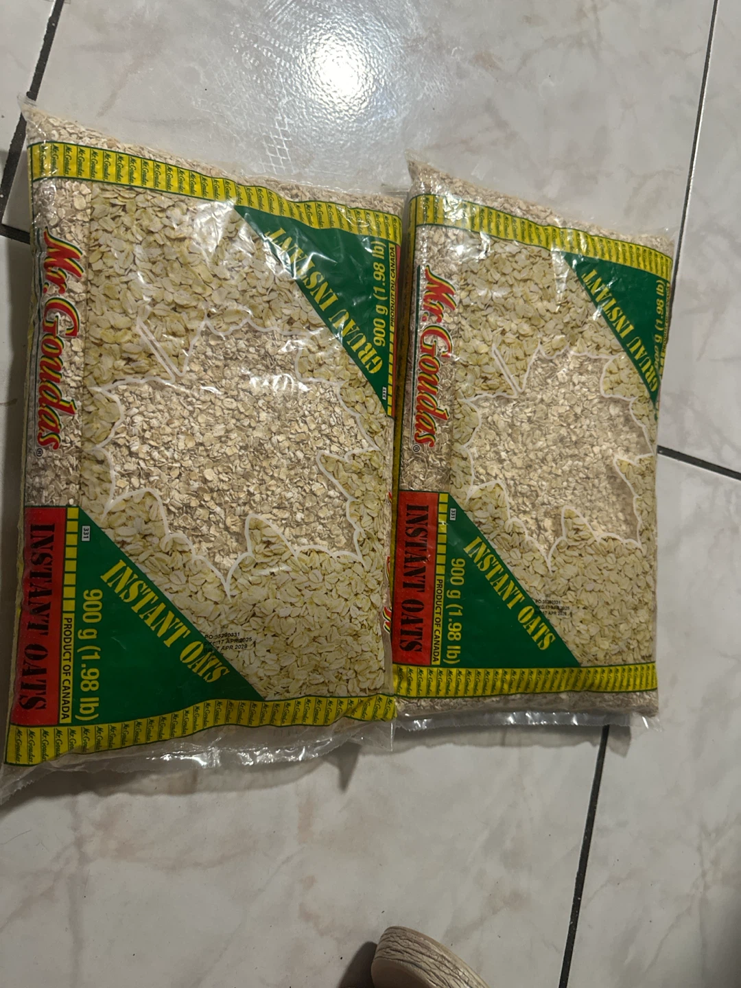 Two bags of Mr. Goudas Instant Oats