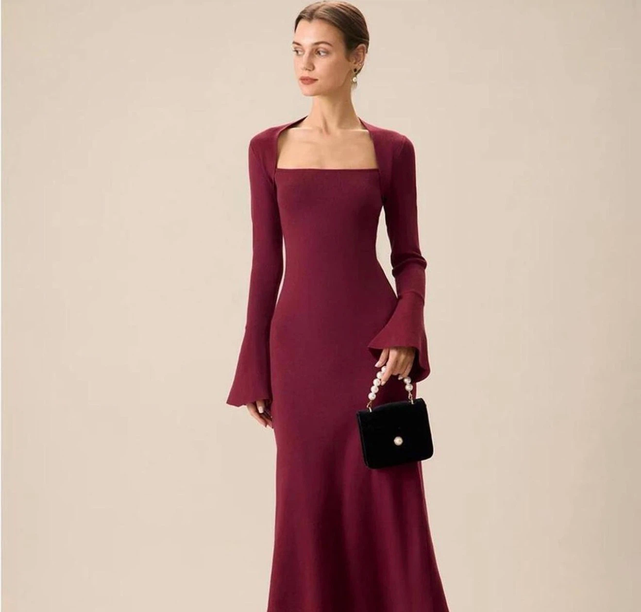 Burgundy Knit Maxi Dress