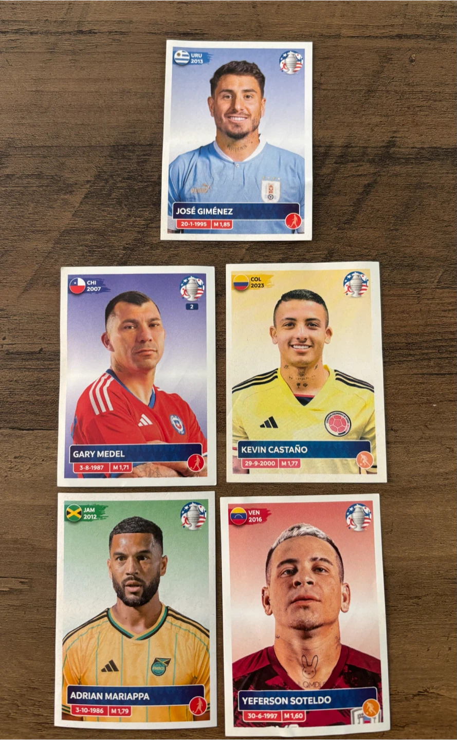 Set of 5 Panini Copa America Football Stickers