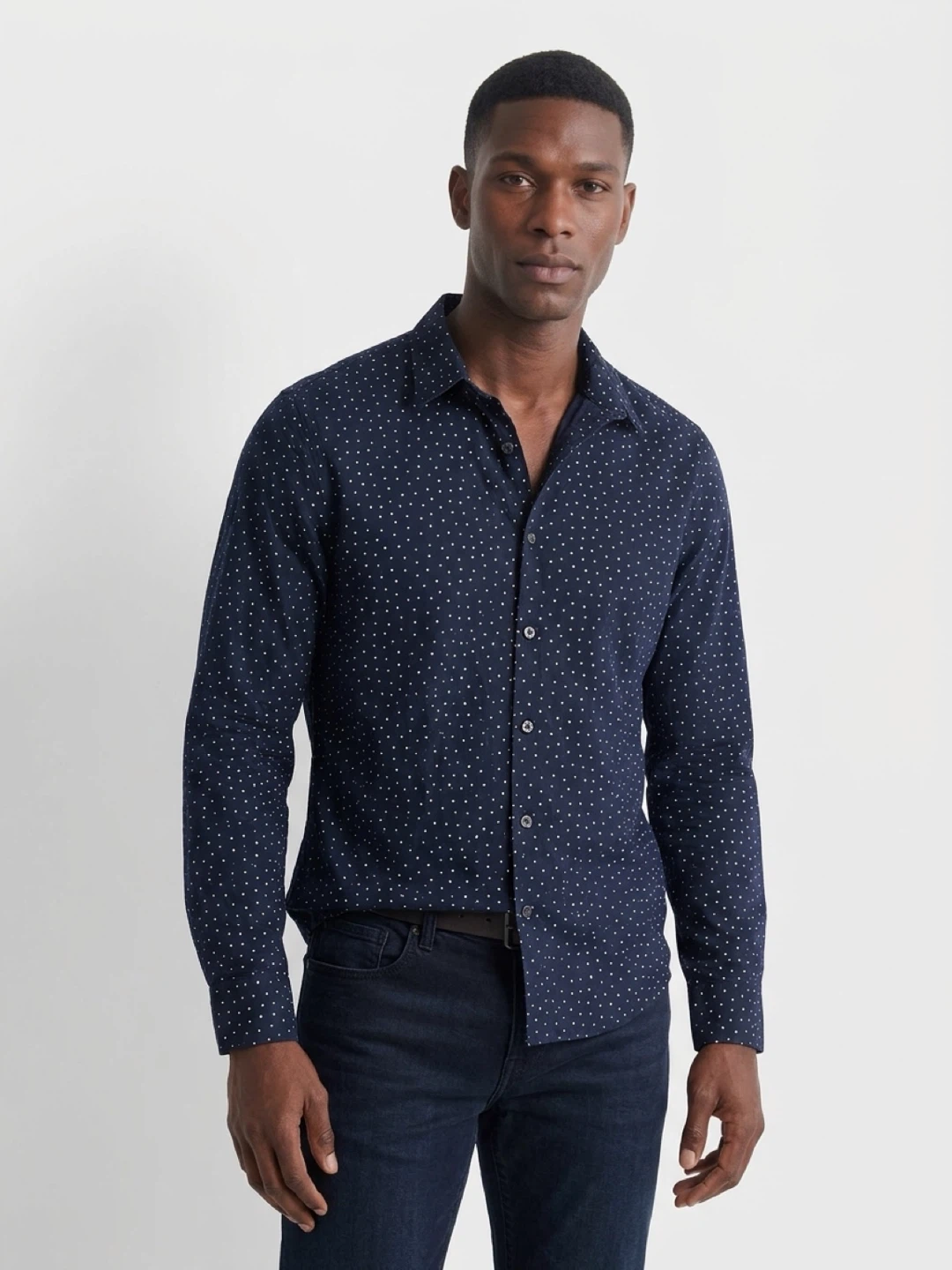 Navy Polka Dot Long Sleeve Shirt