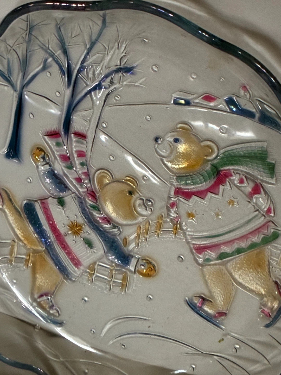 Vintage Mikasa Christmas Skating Teddy Bears Glass Platter decor - photo 2