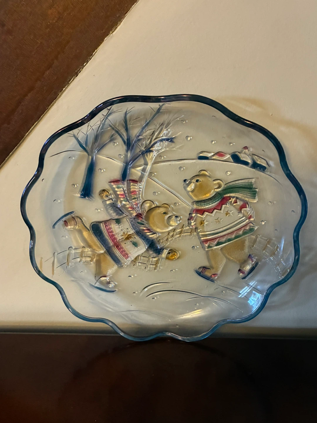 Vintage Mikasa Christmas Skating Teddy Bears Glass Platter decor - photo 4