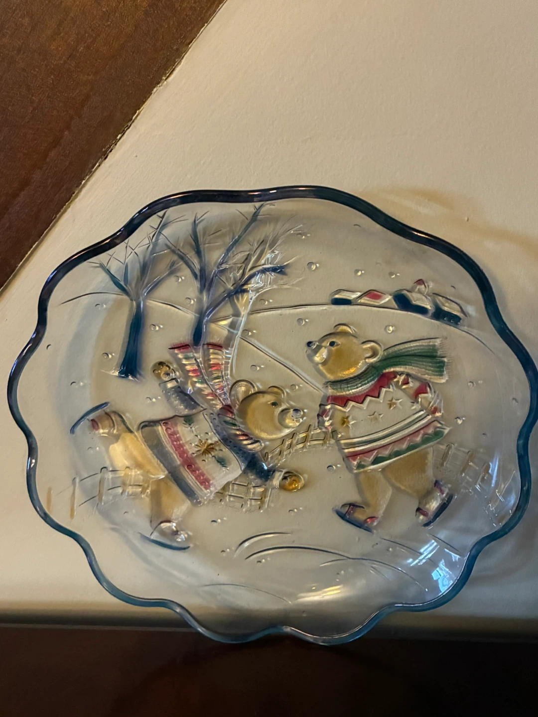 Vintage Mikasa Christmas Skating Teddy Bears Glass Platter decor - photo 5