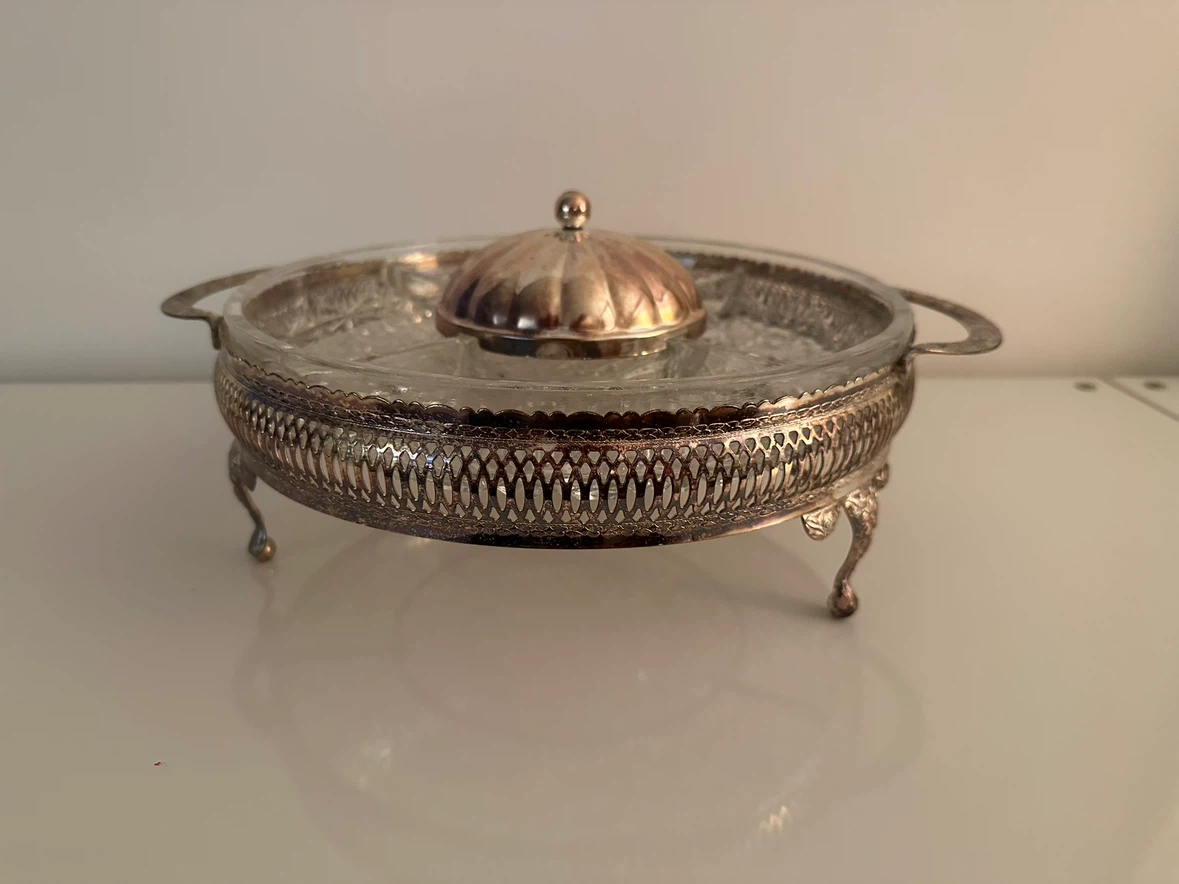 Vintage Crystal Relish Dish with Silver-Plated Stand - photo 2