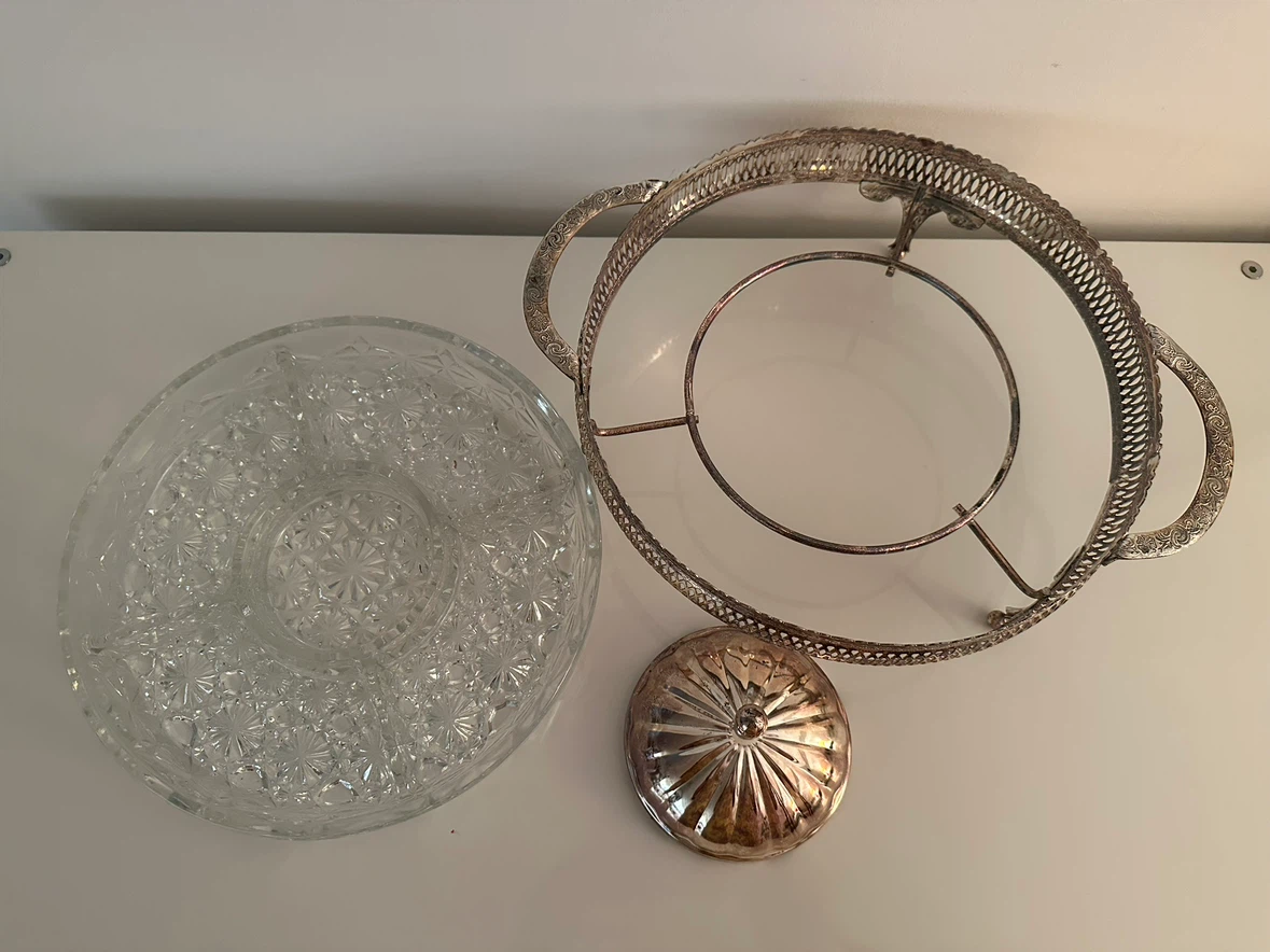 Vintage Crystal Relish Dish with Silver-Plated Stand - photo 3