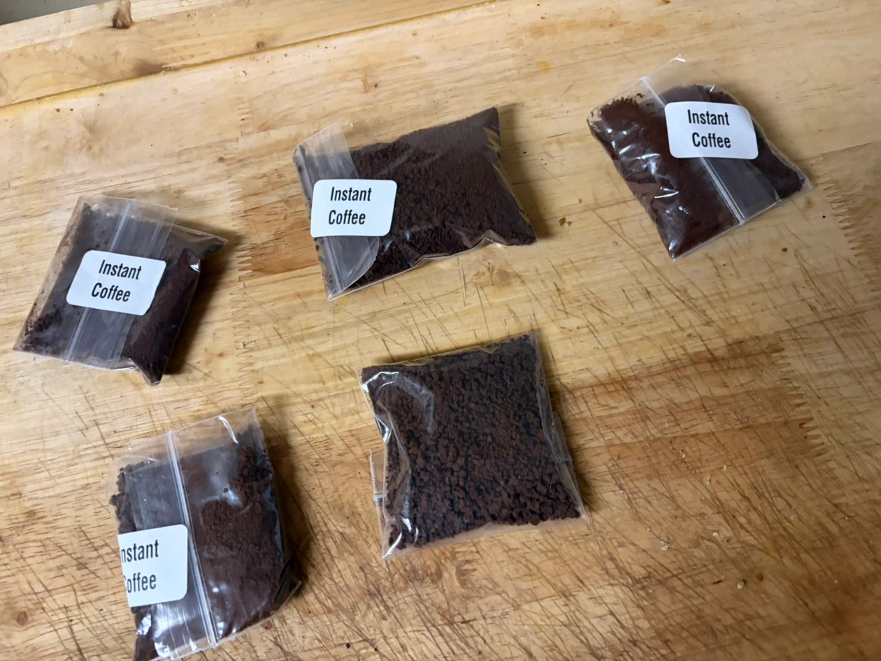 Five small bags of instant coffee
