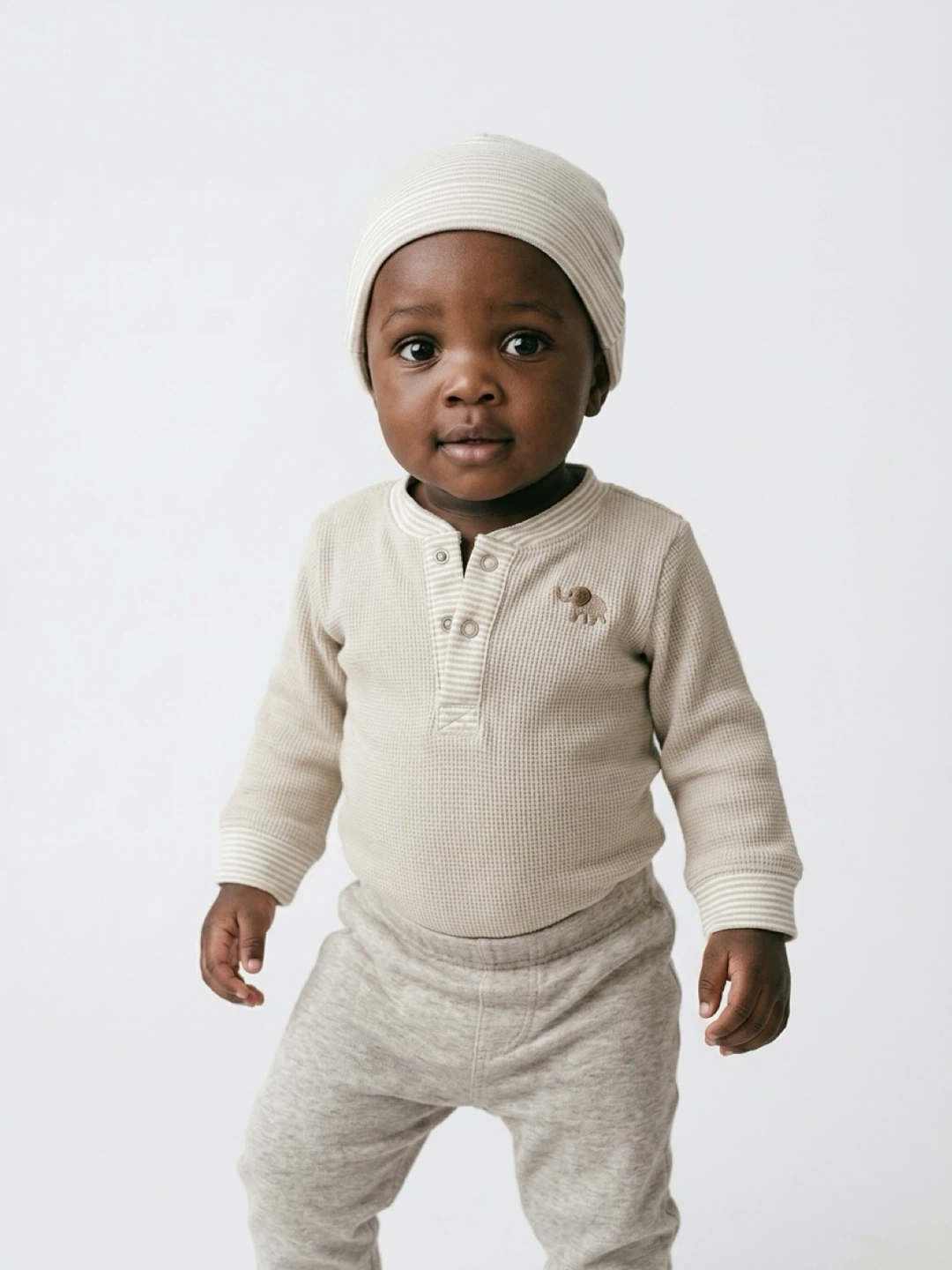 Baby Waffle Knit Henley Shirt set