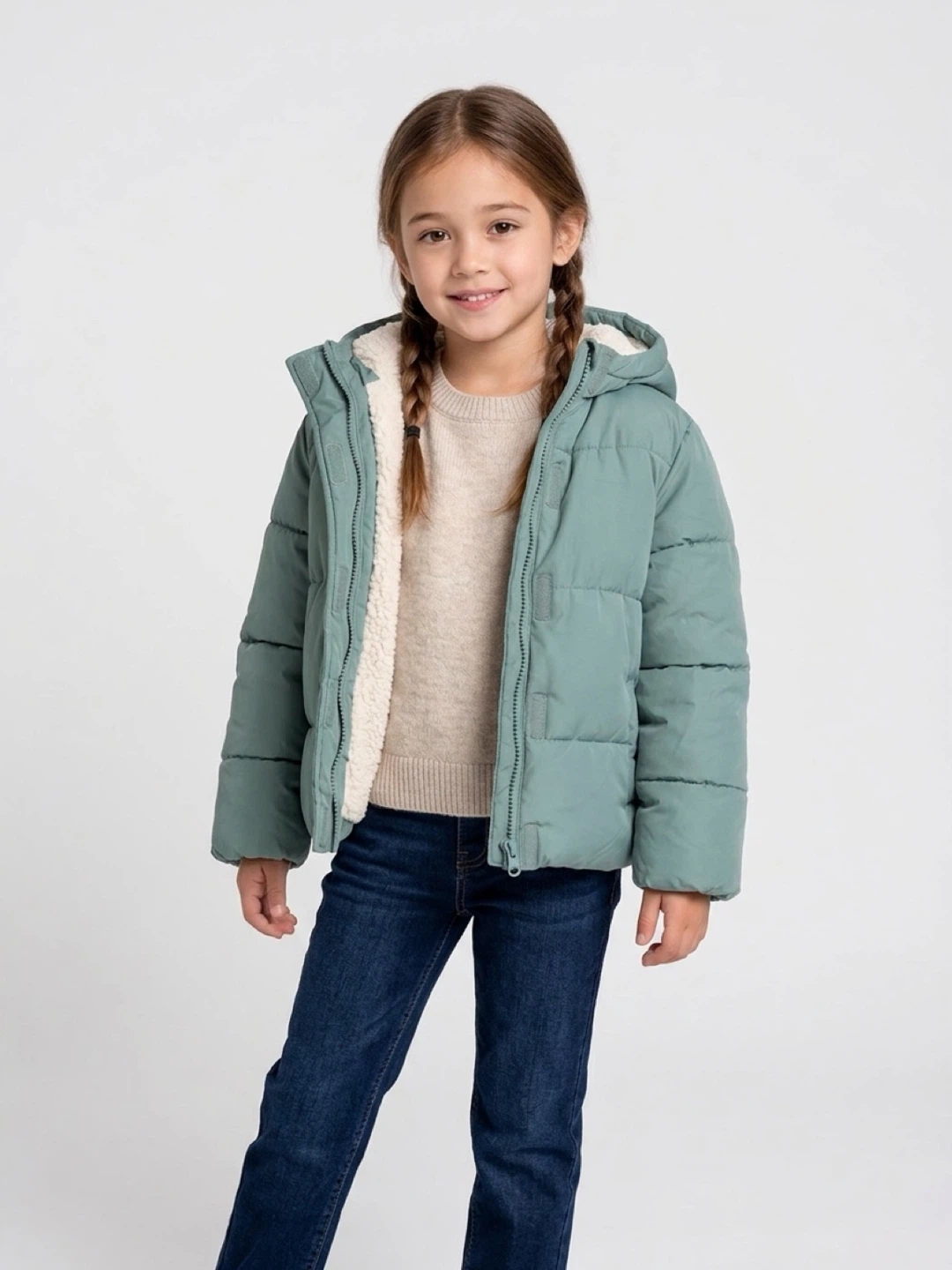 Girls Sherpa-Lined Puffer Jacket