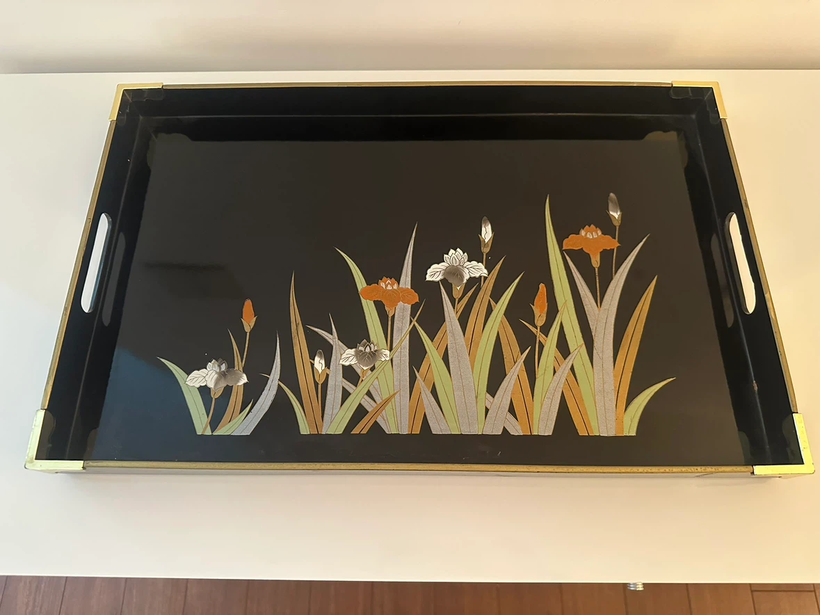 Vintage 1980’s Black and gold floral serving tray