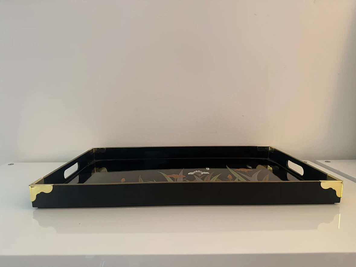 Vintage 1980’s Black and gold floral serving tray - photo 2