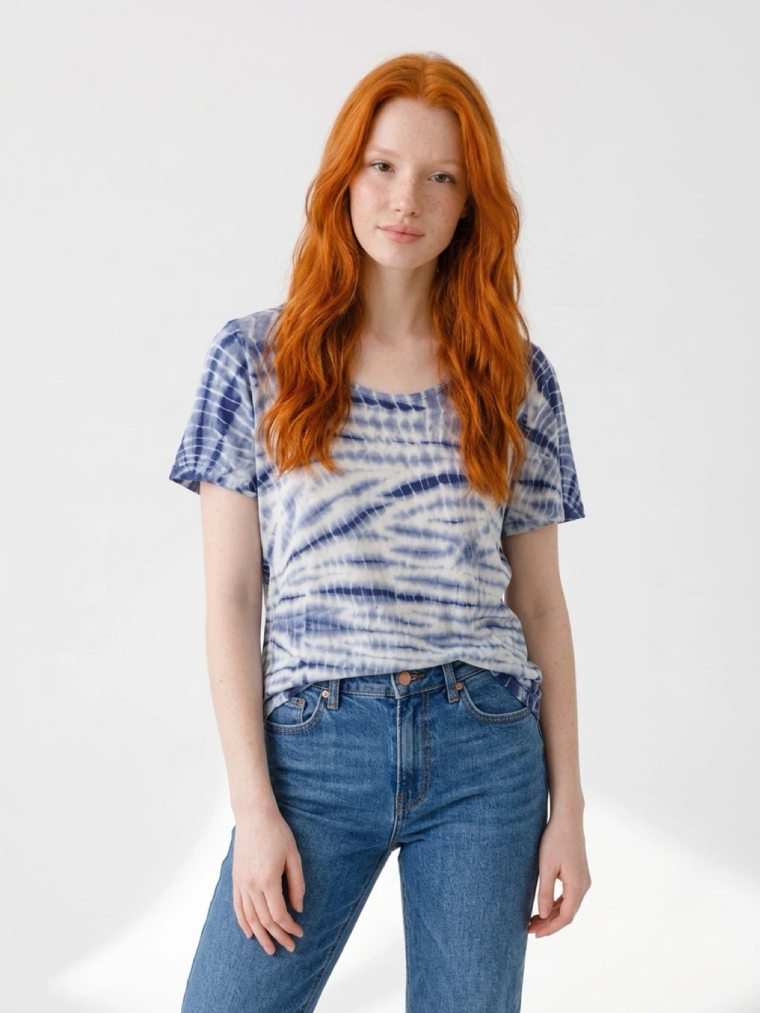 Blue and White Tie-Dye Crewneck T-Shirt