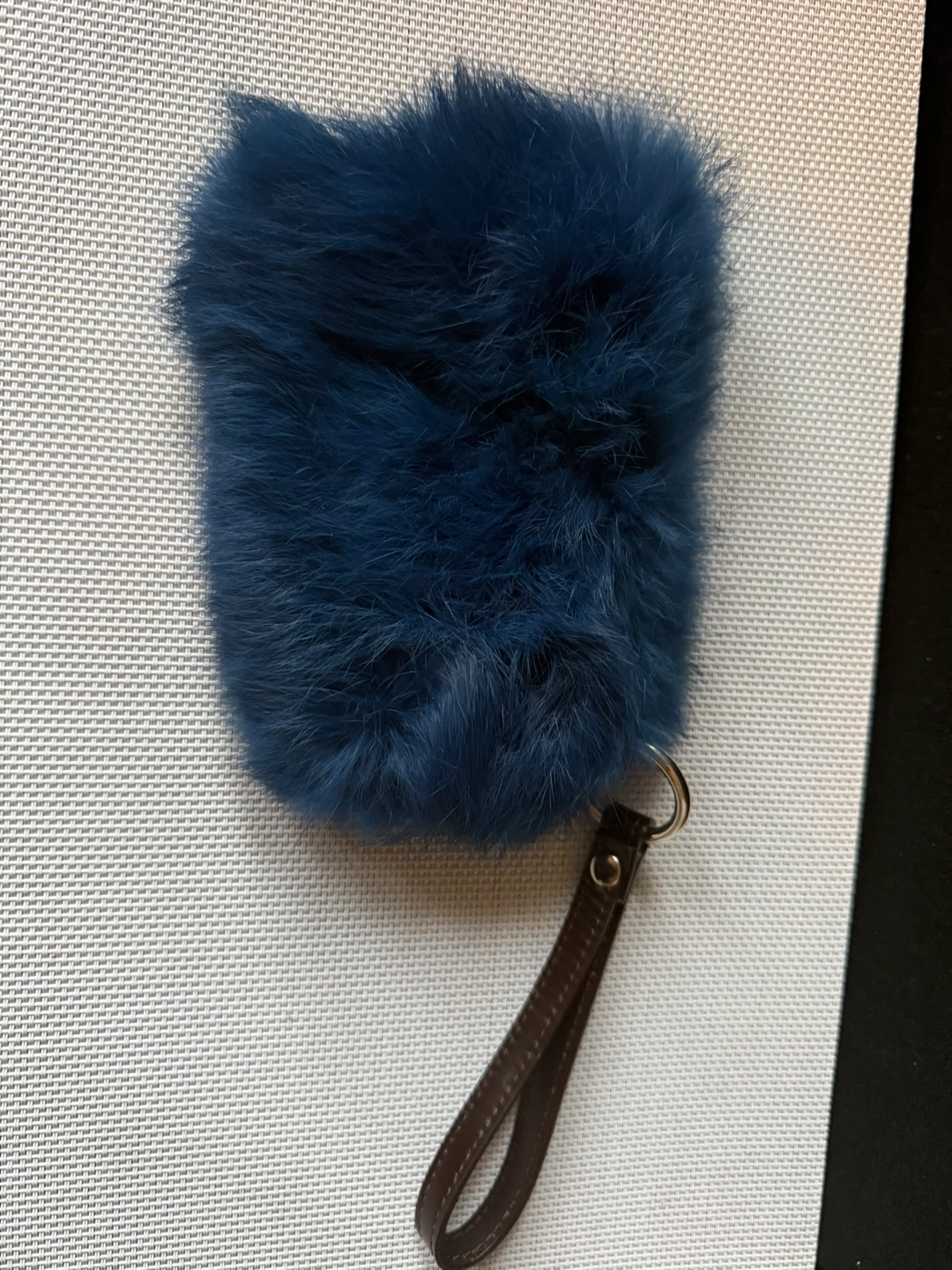 Blue Faux Fur Wristlet Pouch