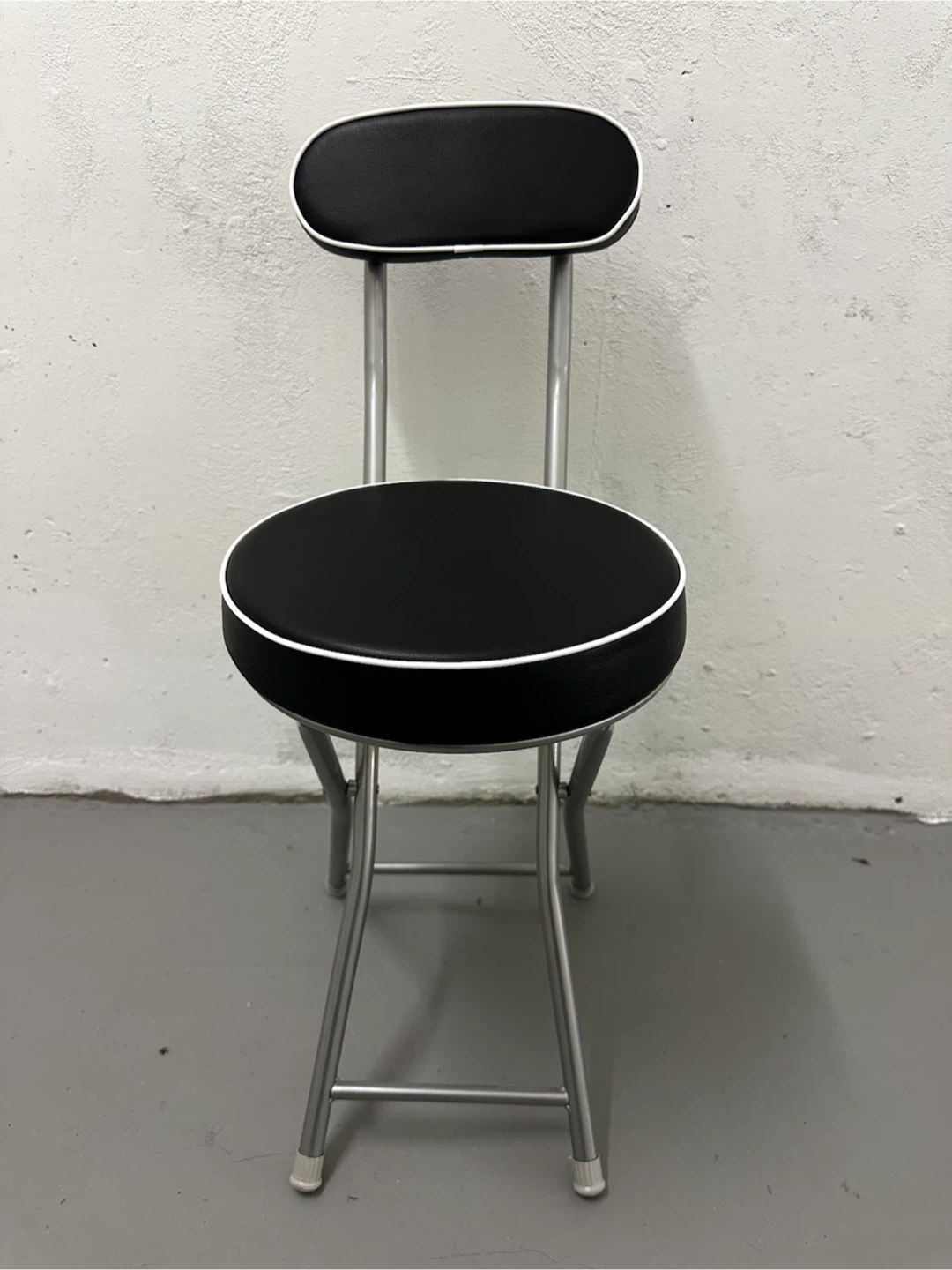 Black and Silver Padded Folding Stool