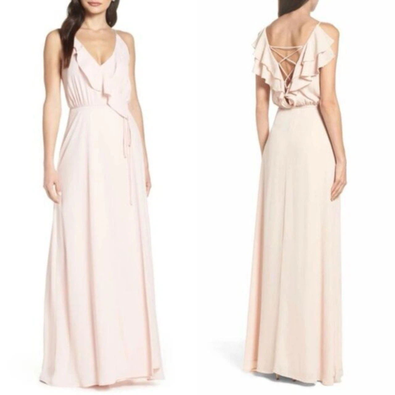 WAYF Long Maxi Dress Ruffle Gown Pink XXS