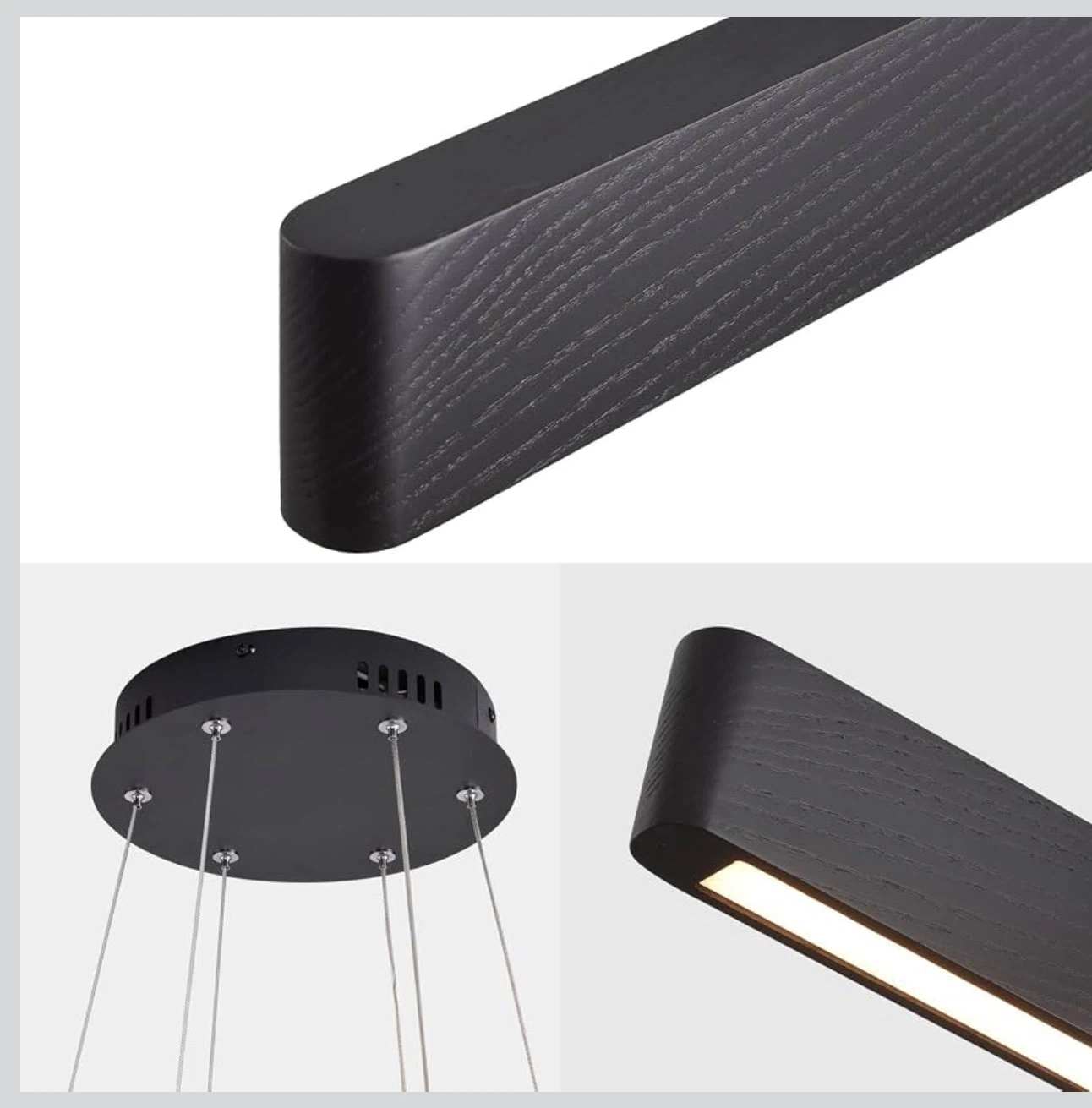 YISDESIGN 3-Light Solid Wood Black Linear Pendant Light - photo 2